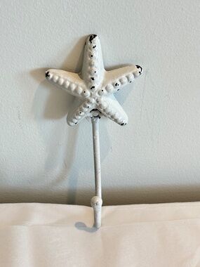 Shabby Chic beach house Coastal White Starfish Wall Hook keys towel robe holder